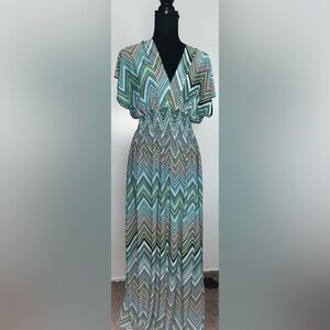 Elegant Multicolor Chevron Maxi Dress